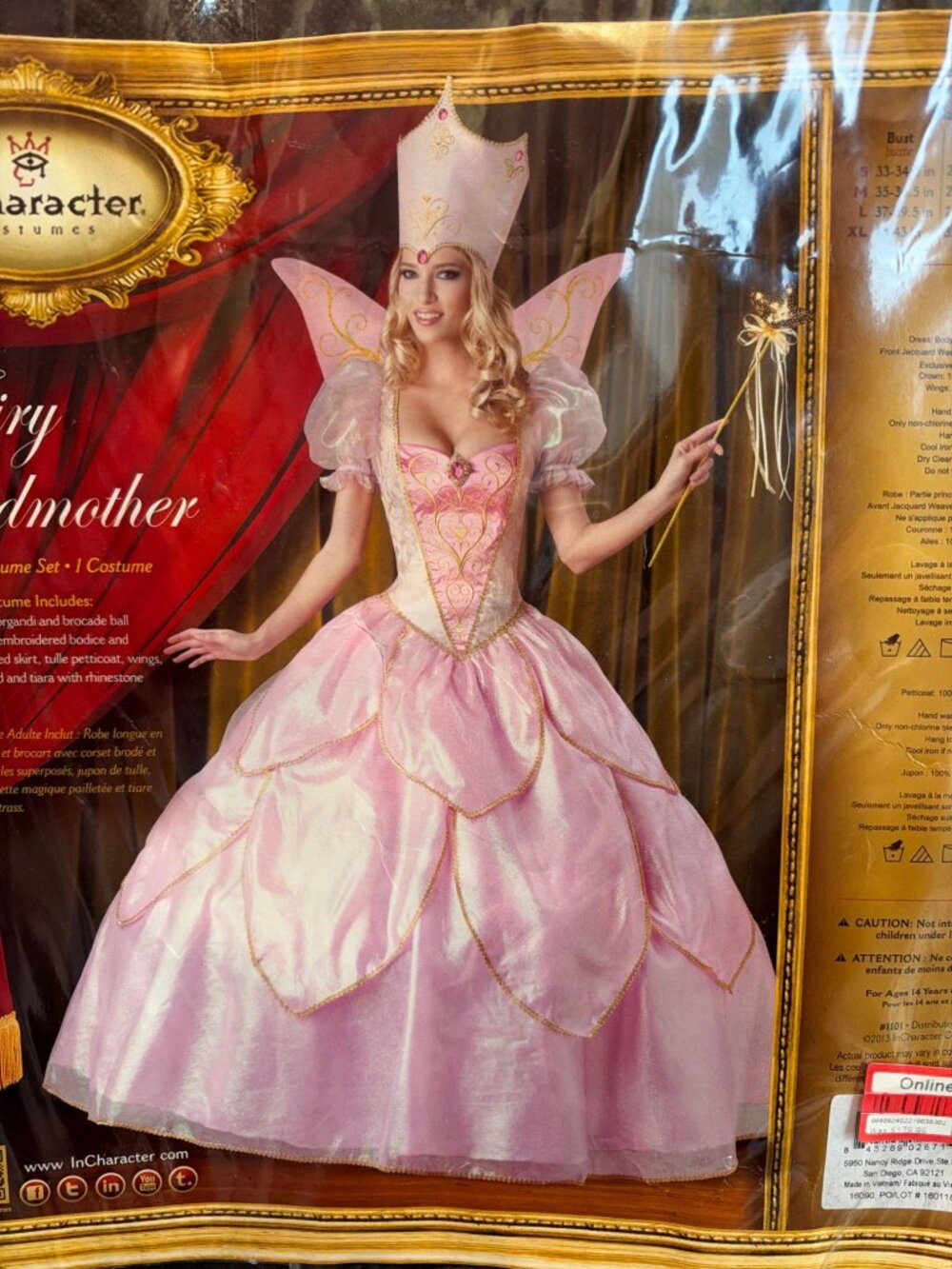 InCharacter Fairy Godmother Costume Gown Crown Pink XL